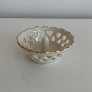Lenox Cream and Gold Heart Cutout Ring Keeper Dish